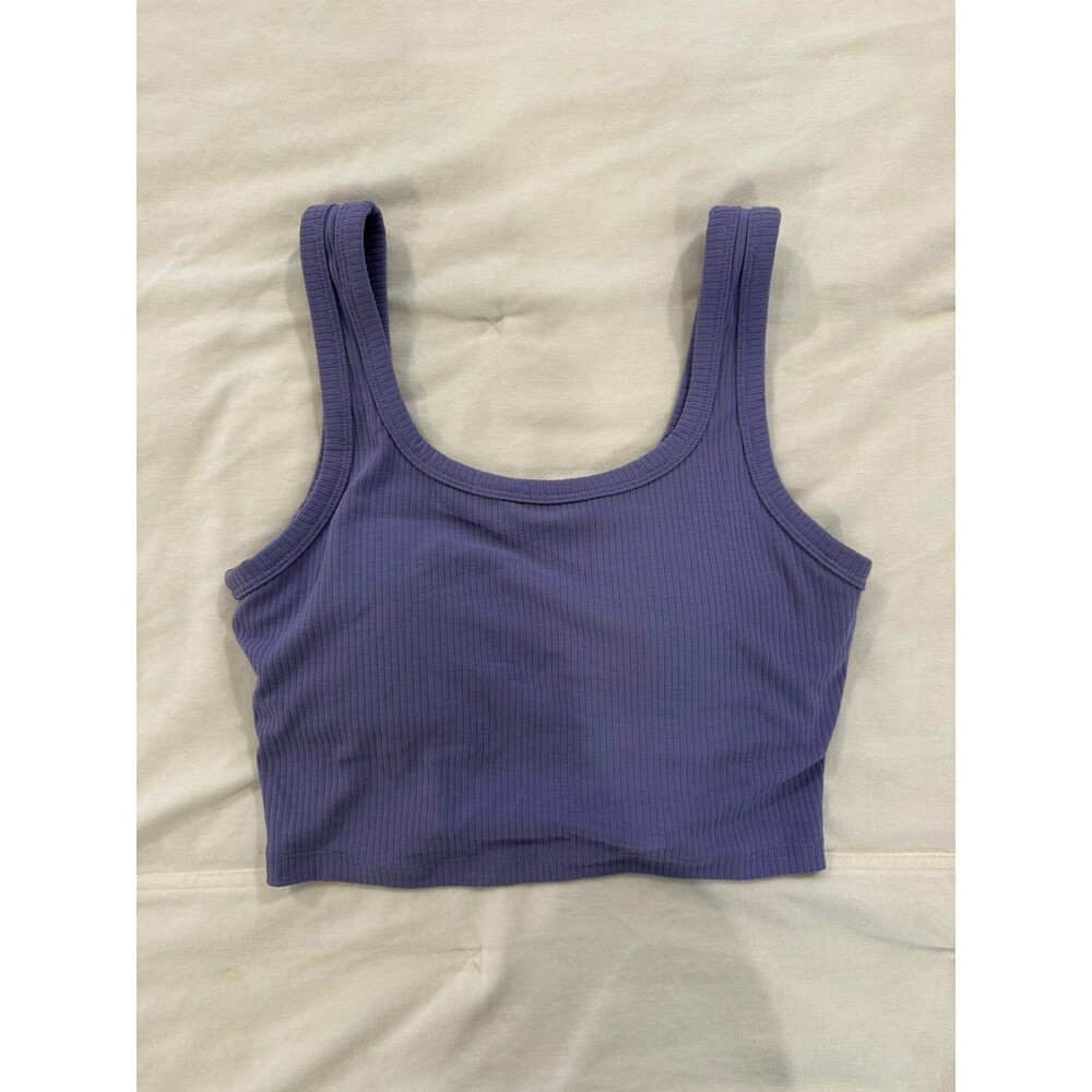 CRZ YOGA Ribbed Cropped Tank Top Purple Lavender S